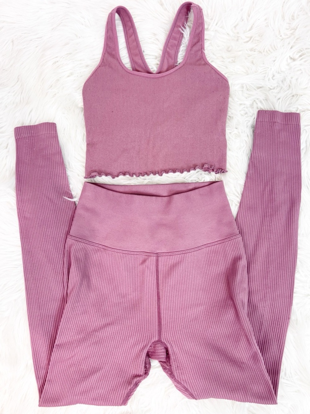SPIRITUAL GANGSTER MAUVE PINK RIBBED TANK TOP LEGGING SET WOMENS SZ XS/SMALL